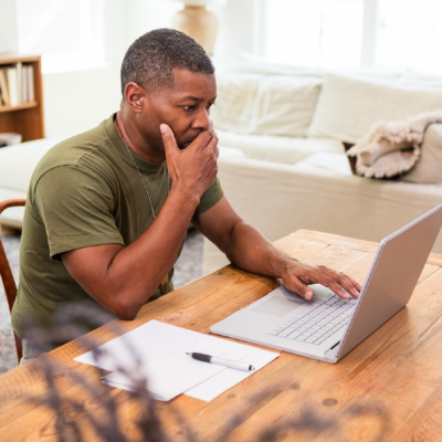 Veteran working on laptop